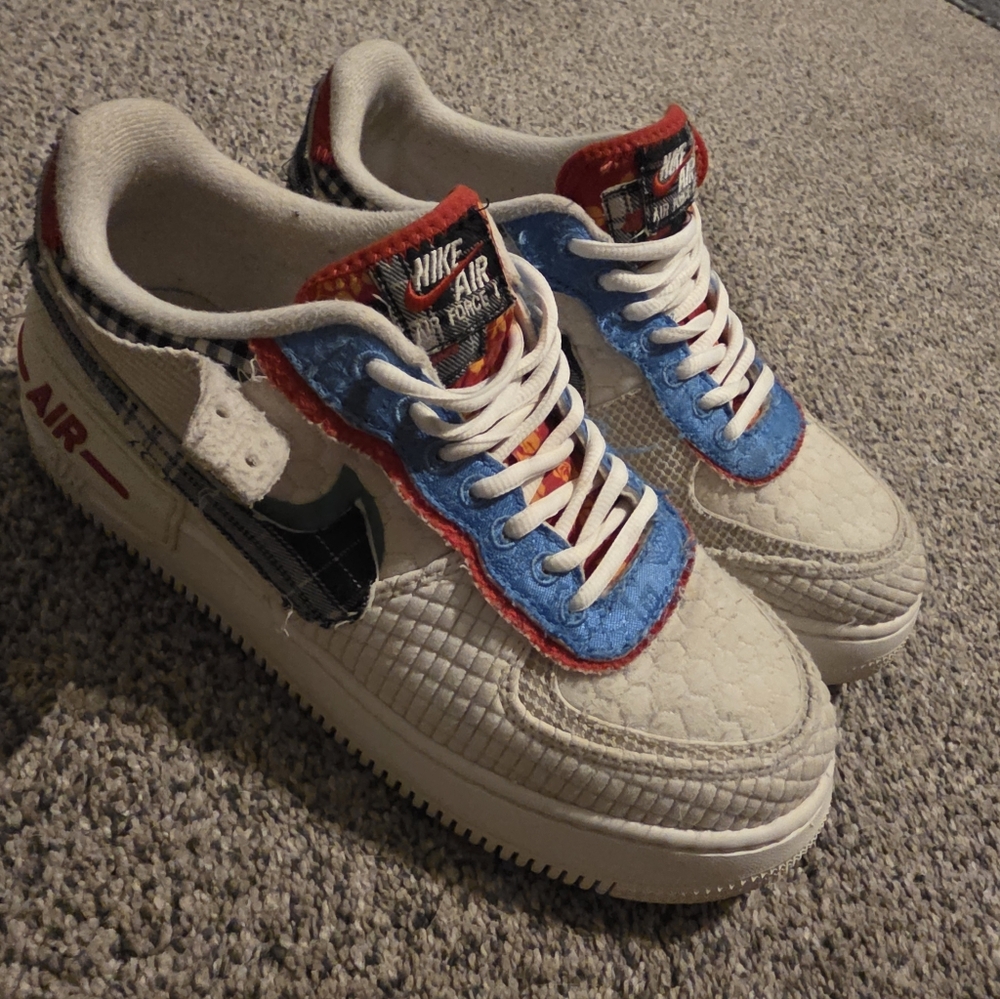 Nike Air Force AF1 Shadow, Womens Sneakers DZ5193-100, Sail Multi Color, Size 10